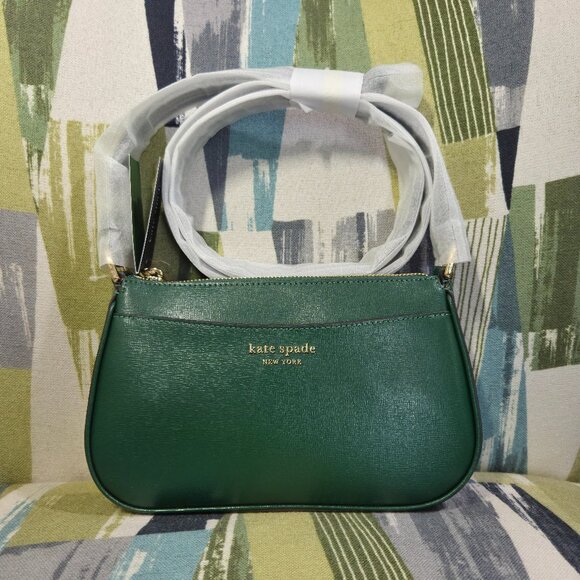 Kate Spade New York Bleecker Saffiano Small Leather Crossbody Bag In Arugula - Picture 1 of 13